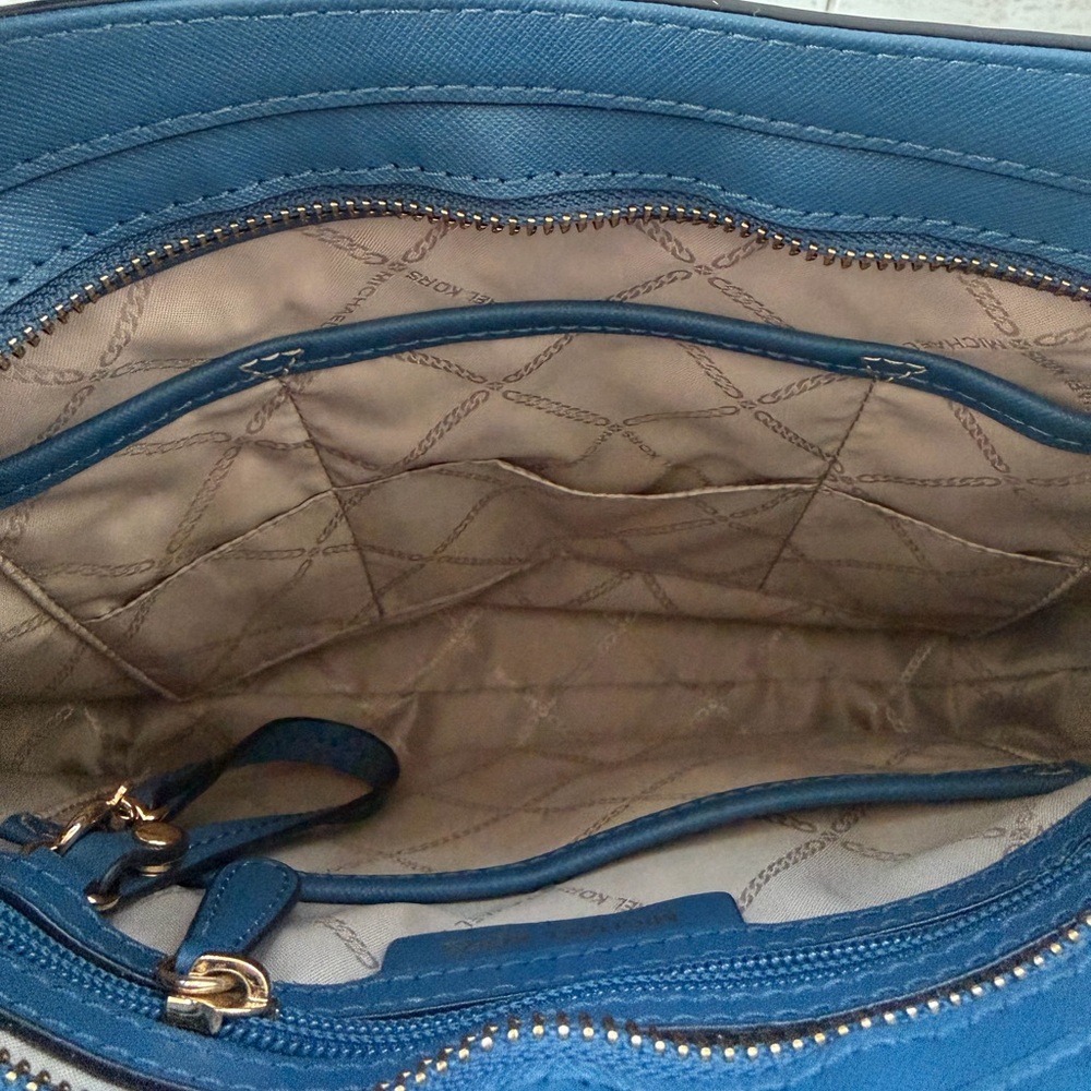 Michael Kors Blue Saffiano Leather Shoulder Bag with Scarf Accent - Picture 5 of 6